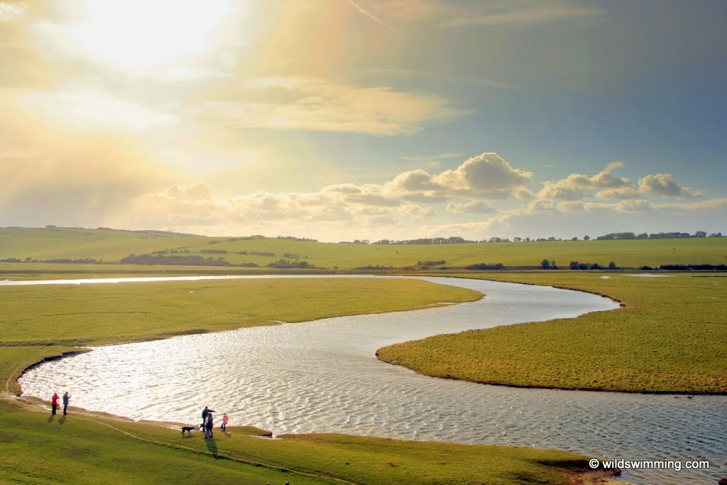 _MG_4357 An aerial view of Cuckmere Meanders with the sun glowing behind