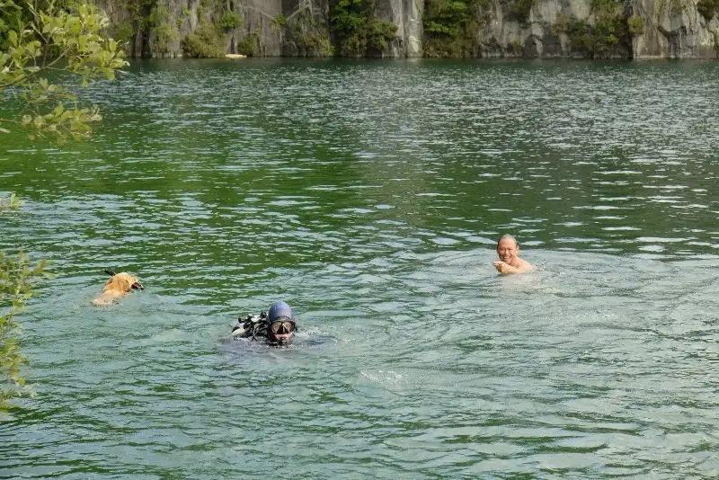 People swimming in Dorothea Quarry lake.